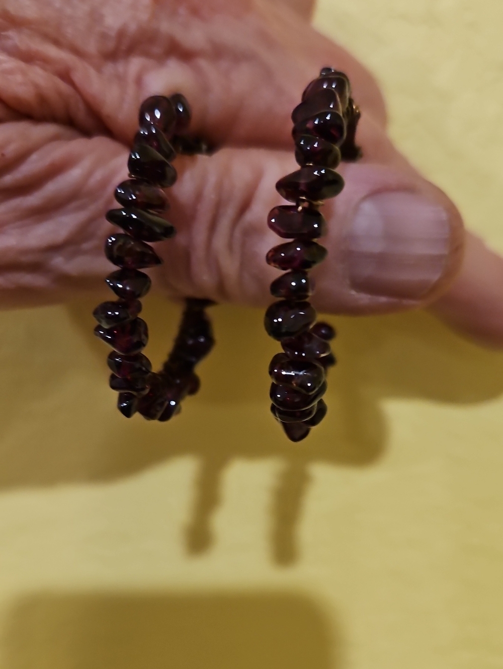 Handcrafted Dark Red Garnet Chip Hoop Earrings - Unbranded